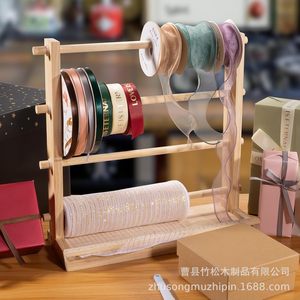Wooden Ribbon Storage Rack 4 Layers Durable Standing Type For Cake Shop Flower Shop Storage - Product Image 2