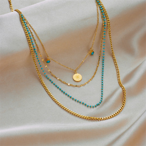 Layered Gold Chain Necklace With Turquoise Beads And Star Pendant Multi Strand Design For Women Fashion Jewelry - Product Image 2