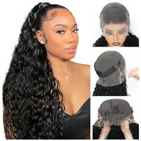 Perruque en cheveux humains à dentelle complète 360 sans colle avec sangle invisible et cordon de serrage Pré-épilée Ondulation profonde et ondulée pour femmes noires