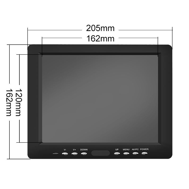 Mini 8 Inch TFT LCD Monitor BNC VGA for Input Desktop Industrial Use 1024x768 Resolution LED Backlit Black Plastic Case