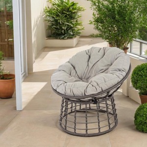 Chaise longue pivotante ronde moderne avec coussin en osier de <span class=keywords><strong>jardin</strong></span> durable pour l'extérieur Patio Beach Papasan Set pour se détendre - Product Image 6