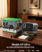 Projecteur Android portable HT12Pro, petit, 4K, rotation à 180 degrés, affichage professionnel pour jeux, home cinéma, projecteur