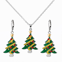 Parure de bijoux émaillés Arbre de Noël pour femme, collier et boucles d'oreilles pendantes en strass de cristal, cadeau de fête de Noël et Nouvel An