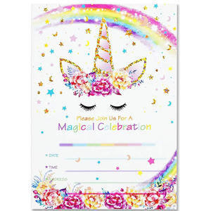 Nicro 24set Rainbow Glitter Magical Unicorn Kids Birthday Party Tarjetas de invitación de doble cara en blanco con sobres Suministros para fiestas - Product Image 2