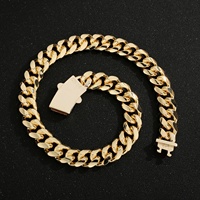 Collier chaîne maille Monaco épaisse en laiton, bijoux hip-hop avec pierre zircon et fermoir à ressort carré, vente directe usine pour hommes