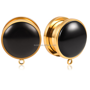 Evorte Personalizado <span class=keywords><strong>6</strong></span>-30mm Acero Inoxidable 316L Bañado en Oro Ópalo Túneles y Plugs para Oreja Negro Blanco Expansores Colgantes - Product Image 4