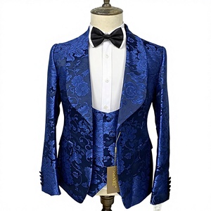 <span class=keywords><strong>Traje</strong></span> de Boda para Hombre <span class=keywords><strong>Azul</strong></span> <span class=keywords><strong>Marino</strong></span> con Jacquard Floral Transpirable, Corte <span class=keywords><strong>Slim</strong></span> <span class=keywords><strong>Fit</strong></span>, 3 Piezas, Solapa de Chal, Esmoquin para Fiesta de Graduación, Tallas Grandes, Estilo Americano - Product Image 1