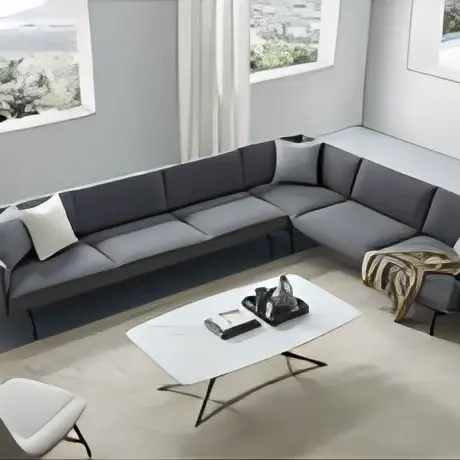 Decoración del hogar en forma de L tecnología tela sala de estar estilo artesanal salón sofá