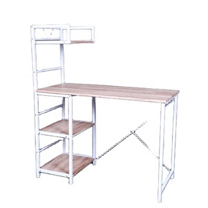 Bureau d'ordinateur pliable rembourré en tissu pour salle à manger, empilable, pliable pour le bureau avec étagère à livres, pieds en métal, bureau d'intérieur - Product Image 1