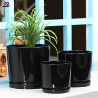 Pot de fleurs en céramique noir, couleur unie, avec plateau, jardinière intérieure, vente en gros d'usine, livraison directe