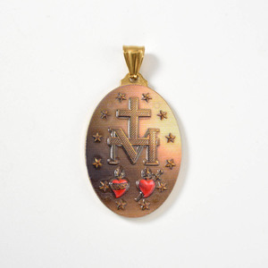 Collier pendentif ovale vintage religieux unisexe en émail torsadé en acier inoxydable avec la Vierge Miraculeuse, vente en gros - Product Image 4