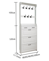 Meuble à chaussures blanc ultra-fin de style français avec porte-chapeaux, armoire de rangement à chaussures rabattable autoportante pour la maison