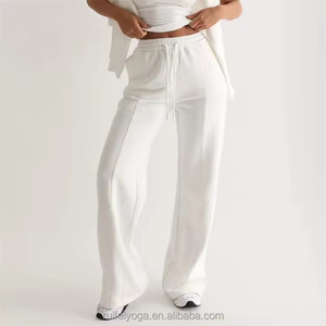 Wholesale <strong>Women</strong> Falre <strong>Jogger</strong> 100% Cotton Breathable Soft Baggy Wide <strong>Straight</strong> <strong>Leg</strong> Pants Sweatpants - Product Image 2