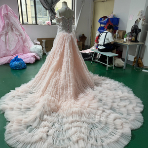 Robe de soirée sirène rose poudré de luxe Mc022, ornée de cristaux, corset cœur, appliques florales, volants en tulle, robe de fête Jancember - Product Image 6