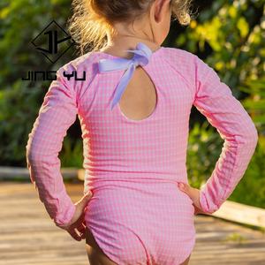 OEM Summer Skin-friendly Girls Bikini Plaid Ribbed <b>Long</b> <b>Sleeve</b> <b>Swimsuit</b> Children Custom Nylon One-Piece Swimwear - Product Image 2