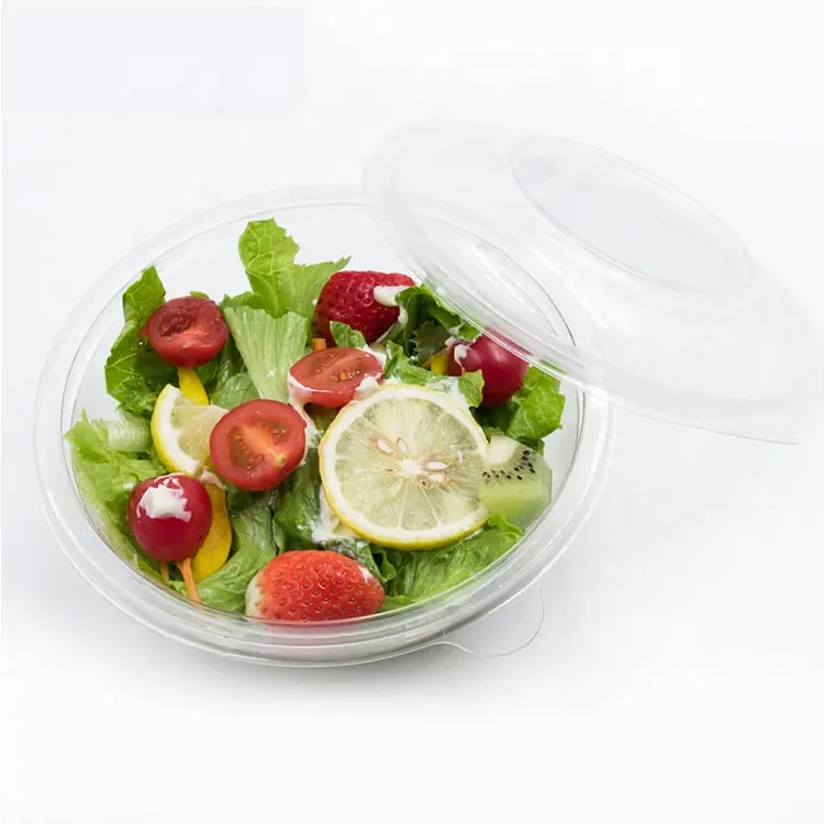 Fabrikant Catering Levering 12 Oz Kom Slacontainer Wegwerp Plastic Ronde Salade Fruitschaal Met Deksel