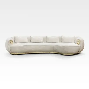 Furnitur Modern desain unik sofa kain berumbai beludru logam sofa gaya Italia perabotan mewah set sofa 4 tempat duduk