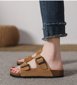<span class=keywords><strong>Sandali</strong></span> da Donna con Doppio Cinturino in Pelle Scamosciata, Suola in Sughero, Unisex, con Fibbia Regolabile, Ortopedici, Comodi, Ciabatte Piatte - Product Image 4