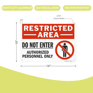 Señal de advertencia de alto rendimiento personalizable, materiales de aluminio de alta calidad, área <span class=keywords><strong>restringida</strong></span>, sin entrada permitida - Product Image 5