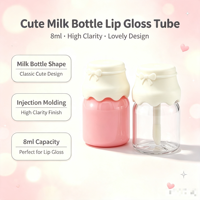 Tube de brillant à lèvres vide en forme de mini-bouteille de lait, 8 ml, transparent, avec bouchon multicolore, emballage cosmétique en gros