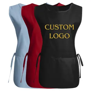 Avental de lona de cozinha com logotipo personalizado, uniforme à prova d'água com bolsos para garçons, garçons, cafeterias, grelha uniforme para unhas