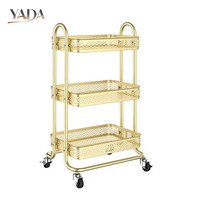 Chariot de salon de beauté au design moderne, 3 niveaux, chariot de pédicure, chariot de salon de manucure, chariot de beauté doré avec roues verrouillables