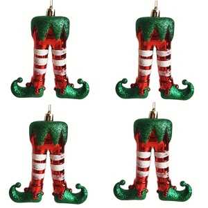 Decorazione natalizia in plastica e tessuto stampati a mano in 4 pezzi-stivali per gambe <span class=keywords><strong>da</strong></span> elfo e ciondolo rosso/verde/bianco <span class=keywords><strong>Grinch</strong></span>-albero di Natale - Product Image 2