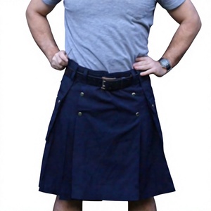 Men's High Quality Navy Blue Cotton Kilt With Belt And <b>Metal</b> <b>Buttons</b> Regular Fit - Product Image 1