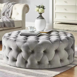 Velvet <strong>Chesterfield</strong> Round Ottoman <strong>Pouf</strong> for Living Room Modern Design Upholstery Furniture Manufacturer - Product Image 2