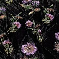 Tissu en velours violet brodé de perles et de sequins, style rétro, luxueux, à motifs floraux, pour robe de soirée