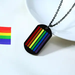 Hombres Arco Iris lesbiana Gay orgullo de la victoria de acero inoxidable LGBT colorido esmalte colgantes collar de cadena larga joyería de las mujeres de perro etiqueta