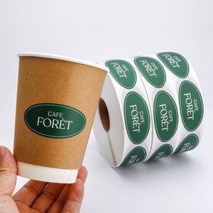 Autocollants adhésifs personnalisés en forme ovale, écologiques, réutilisables, imperméables, en rouleau, pour gobelets à café, emballages de marques de cafés - Product Image 6