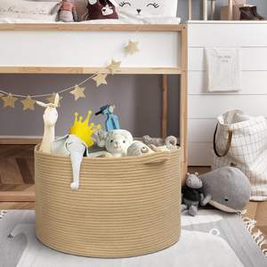 Almacenamiento tejido, organizador de almacenamiento de juguetes <span class=keywords><strong>para</strong></span> bebés, cesta tejida <span class=keywords><strong>para</strong></span> <span class=keywords><strong>ropa</strong></span>, cesta de cuerda de algodón <span class=keywords><strong>para</strong></span> guardería, cesta de almacenamiento de juguetes con <span class=keywords><strong>etiquetas</strong></span> - Product Image 4