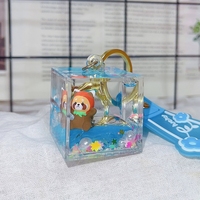 Mini Ours de Dessin Animé 3D Flottant Personnalisé sur Bubble Boba Porte-clés en Acrylique Mignon de Luxe en Mousse Kawaii pour Huile Liquide, Thé au Lait