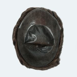 Prothèse capillaire pour homme en dentelle française, base PU, densité 100%, cheveux ondulés européens, nœuds invisibles V-Loop, système capillaire masculin en PU - Product Image 3