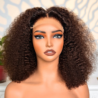 Peluca de Cabello Humano Brasileño Rizado y Voluminoso con Doble Trama, Frontal de Encaje Transparente, Sin Pegamento, Densidad 250%, Venta al por Mayor