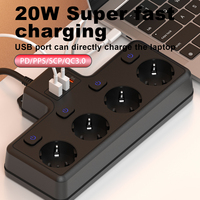 Multiprise EU 4 prises avec station de charge USB 20W PD, 1 USB-A, 1 USB-C, prise flexible pivotante à 180°, IP22, 10A