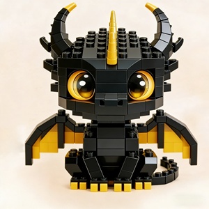 Figurine <span class=keywords><strong>de</strong></span> dragon noir mignon en blocs <span class=keywords><strong>de</strong></span> construction, modèle <span class=keywords><strong>de</strong></span> briques fantaisie Chibi avec yeux ambrés, ailes, cornes, jouet <span class=keywords><strong>de</strong></span> collection DIY, cadeau - Product Image 1