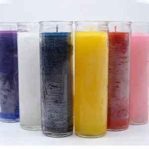 Stock 7 Days Burning Time Church Candle/8 Inches Religious Candle/Multi Color Church Prayer Candle In Glass Bottle Wholesale