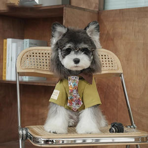 Camisa de Pana con Estampado de Perro de Dibujos Animados y Corbata, Estilo Retro de Hong Kong, Cuello Camisero, Diseño Simple para Halloween/Navidad para Perros Pequeños - Product Image 3