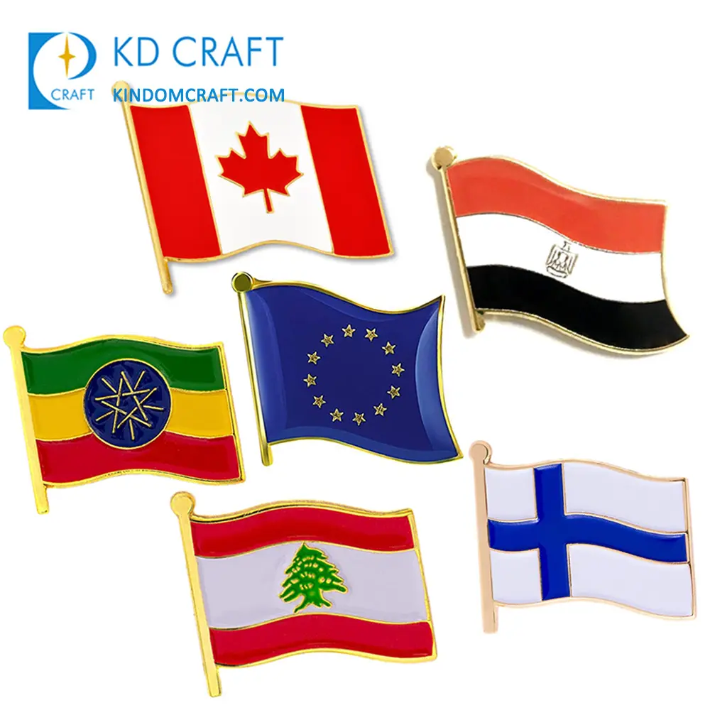 Großhandel Bulk billig benutzer definierte Metall Emaille Pins Abzeichen Kanada Libanon Äthiopien Finnland EU Ägypten National Country Flag Anstecknadel