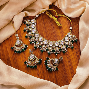 Gold Plated Crystal Stone and <b>Beads</b> Necklace <b>Set</b> 10581361GR Fashion Jewelry <b>Set</b> - Product Image 2