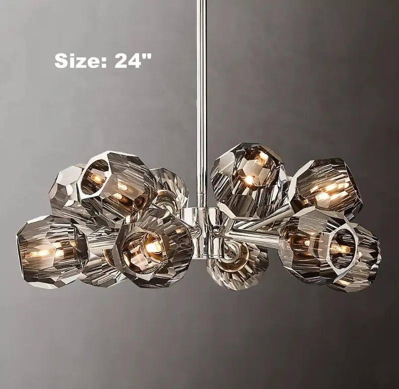 Modern Luxury Crystal Pendant Lights Boule De Cristal Smoke Glass Round Cluster Chandeliers Lighting