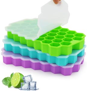 Bac à glaçons en silicone 37 cavités avec couvercles, hexagones alvéolés, qualité alimentaire, résistant au congélateur, résistant à la chaleur 230°C, empilable, écologique, antiadhésif - Product Image 1