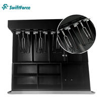 Tiroir-caisse métallique SwiftForce Vita-A01 POS 12V/24V avec fonction de dépôt, capacité de 4 billets, 5 pièces de monnaie, 6 clés, compatible ordinateur portable/tablette/PC