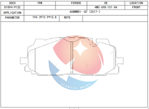 ผ้าเบรก SDCX D1894-9122 4M0698151AM สำหรับรถยนต์ VOLKSWAGEN TOUAREG CR7 Audi A4 A5 A7 A8 Q5 <span class=keywords><strong>FYB</strong></span> Q7 - Product Image 2