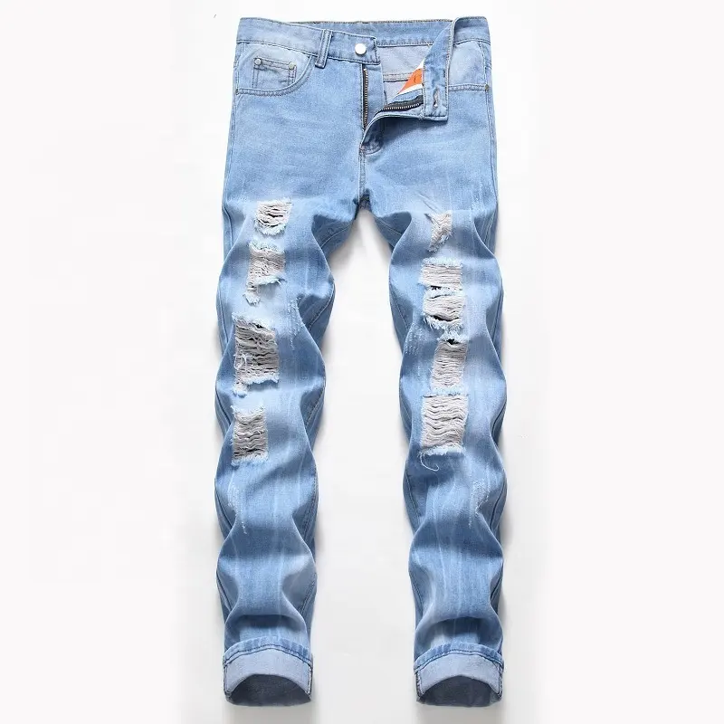 Haisen Denim abbigliamento fabbrica all'ingrosso modelli caldi jeans elasticizzati moda patch jeans da uomo jeans strappati personalità