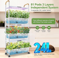 Système de culture hydroponique intelligent intérieur/extérieur, 81 pods, éclairage LED alimenté par batterie, mobile, 3 niveaux, sur pied, pour herbes et légumes