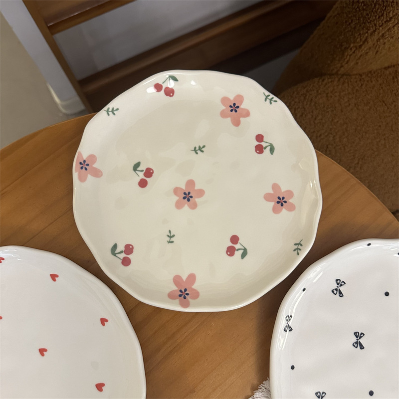 Hand pinch 8 inch plate-red flowers