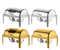 Chauffe-plat de luxe 9L en acier inoxydable plaqué or avec couvercle à roulettes et vitre transparente – Équipement de maintien au chaud haut de gamme pour buffet